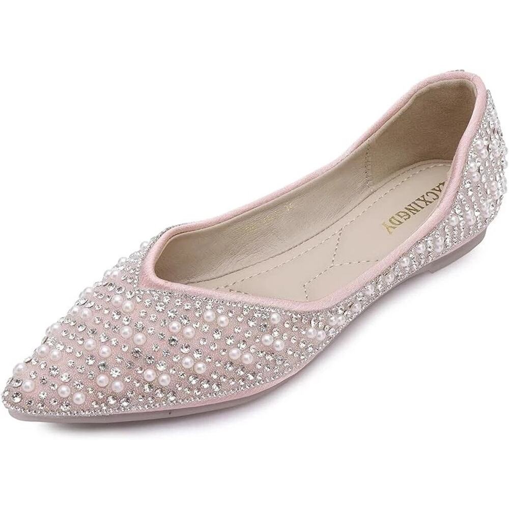 QXCXINGDY WOMEN'S RHINESTONE FLATS FASHION DIAMOND - WOMEN US 10.5, CH 41 - PINK